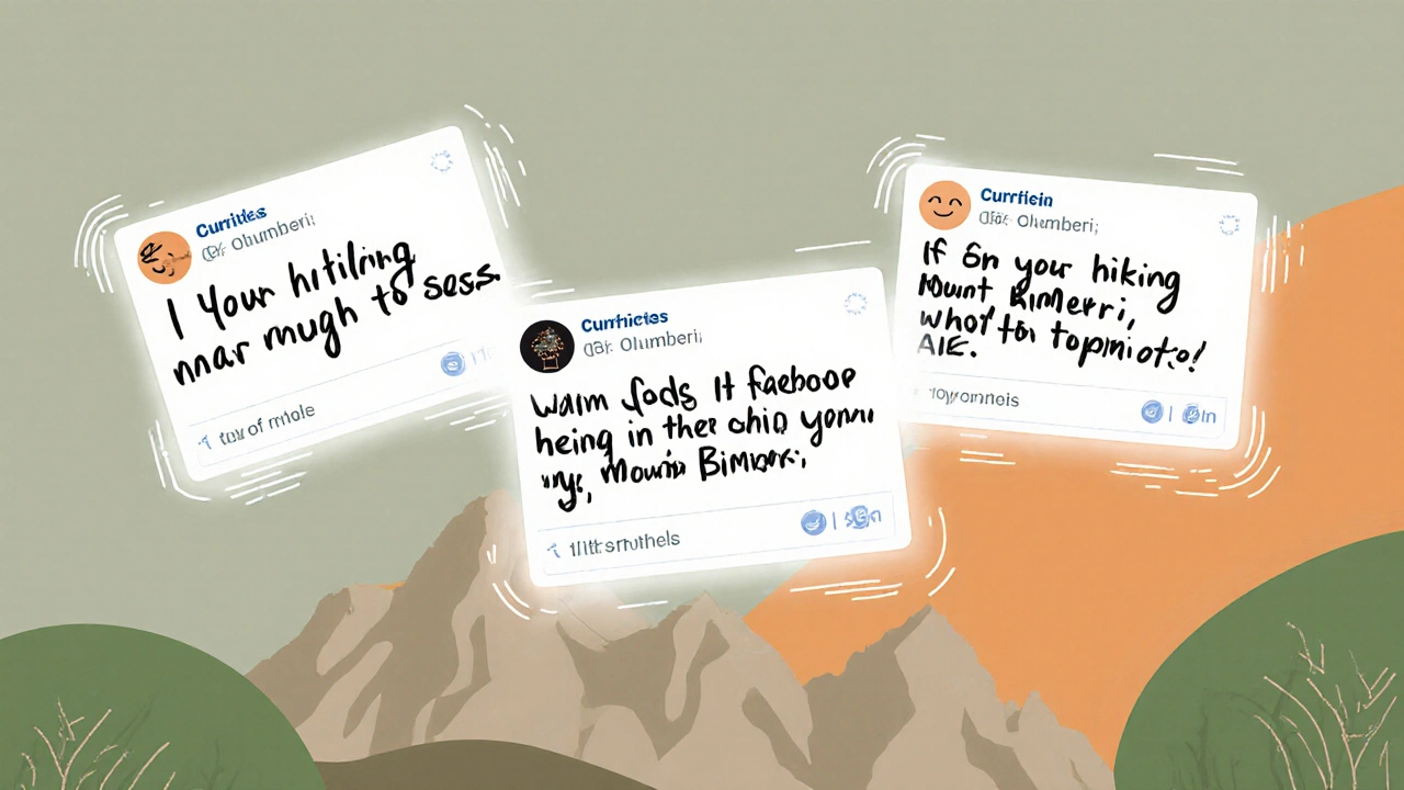 Three warm, human-sounding Facebook reply options floating as sticky notes with natural tones.