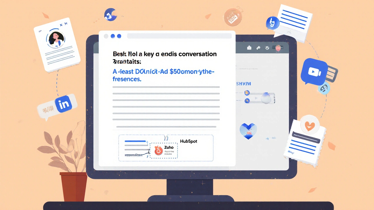 Small business owner drafting a blog post with ChatGPT, surrounded by auto-generated social content icons.