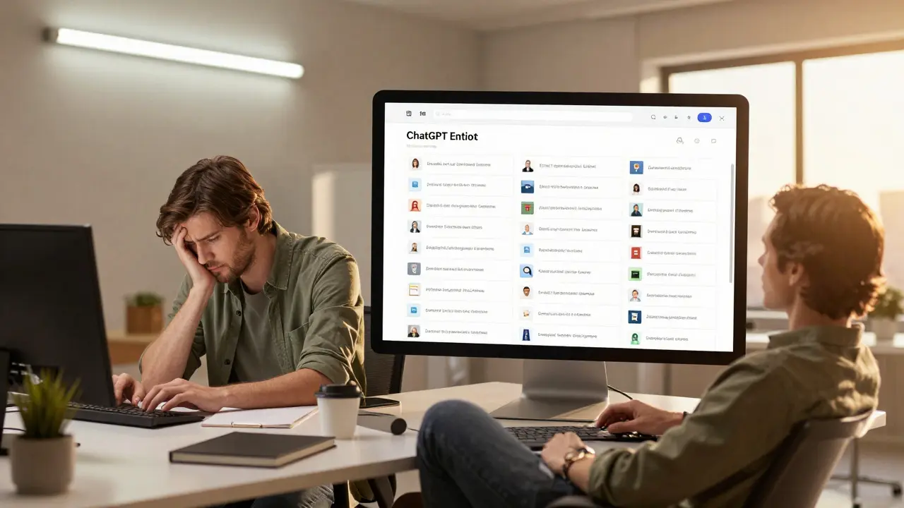 Split scene showing a marketer transitioning from manual email writing to using AI for personalized campaigns.