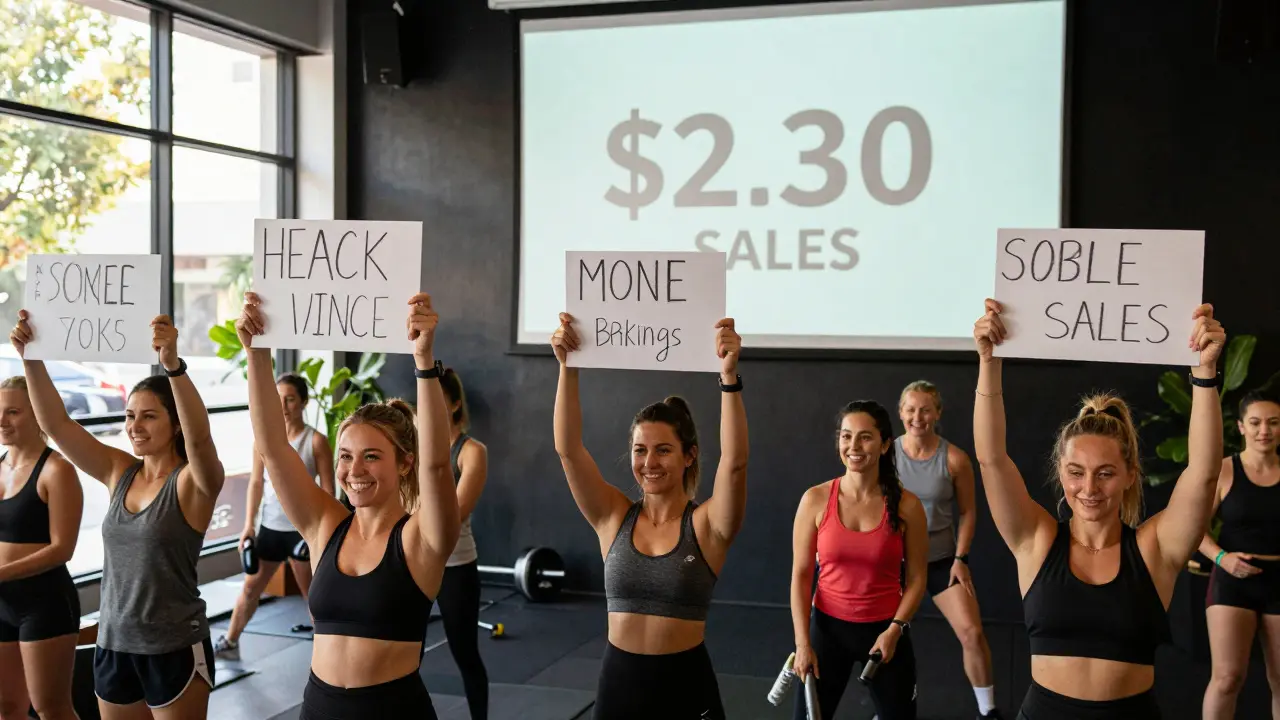 Customers celebrating co-created fitness programs with their names on display