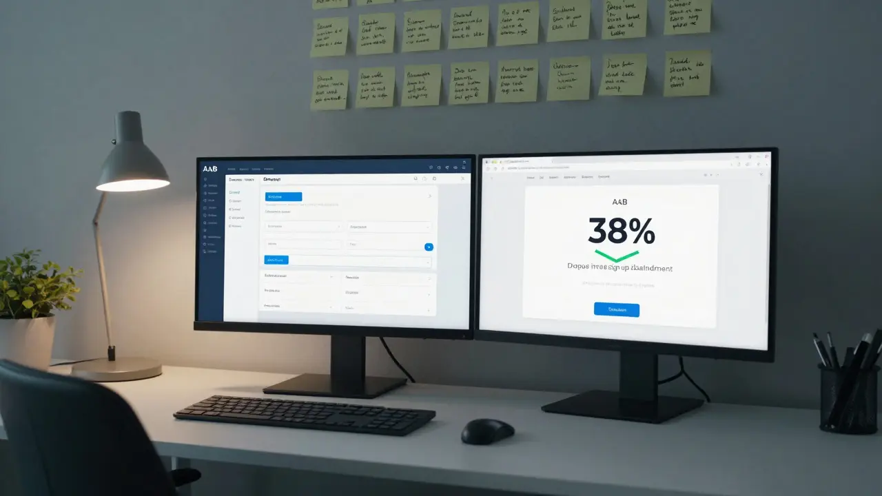 Developer analyzing A/B test results showing reduced sign-up drop-offs