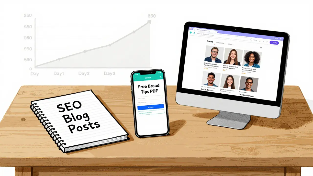 Three simple tools—notebook, phone, and tablet—representing SEO, email list, and social media as foundations of digital marketing success.