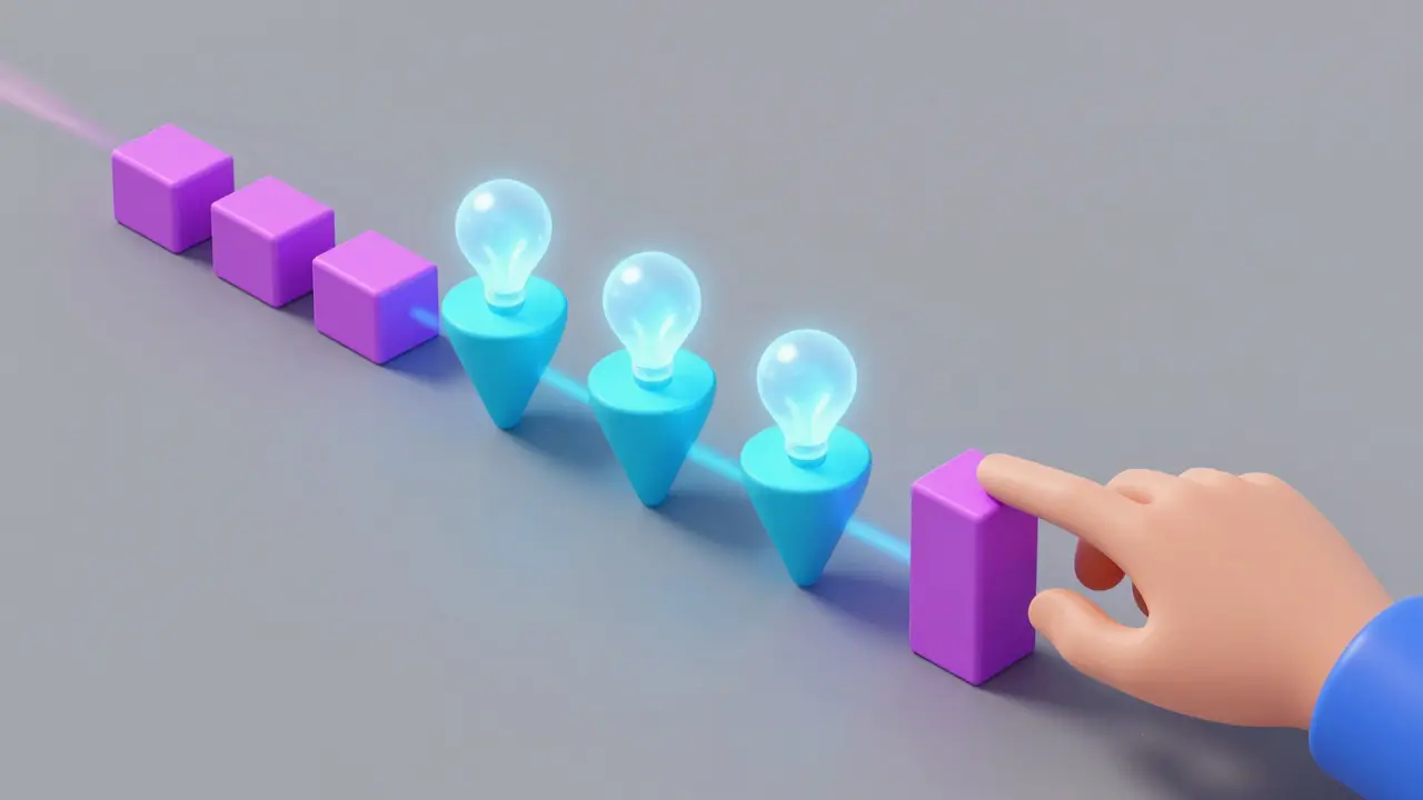 Creative orbs merging into polished content cubes with hand.