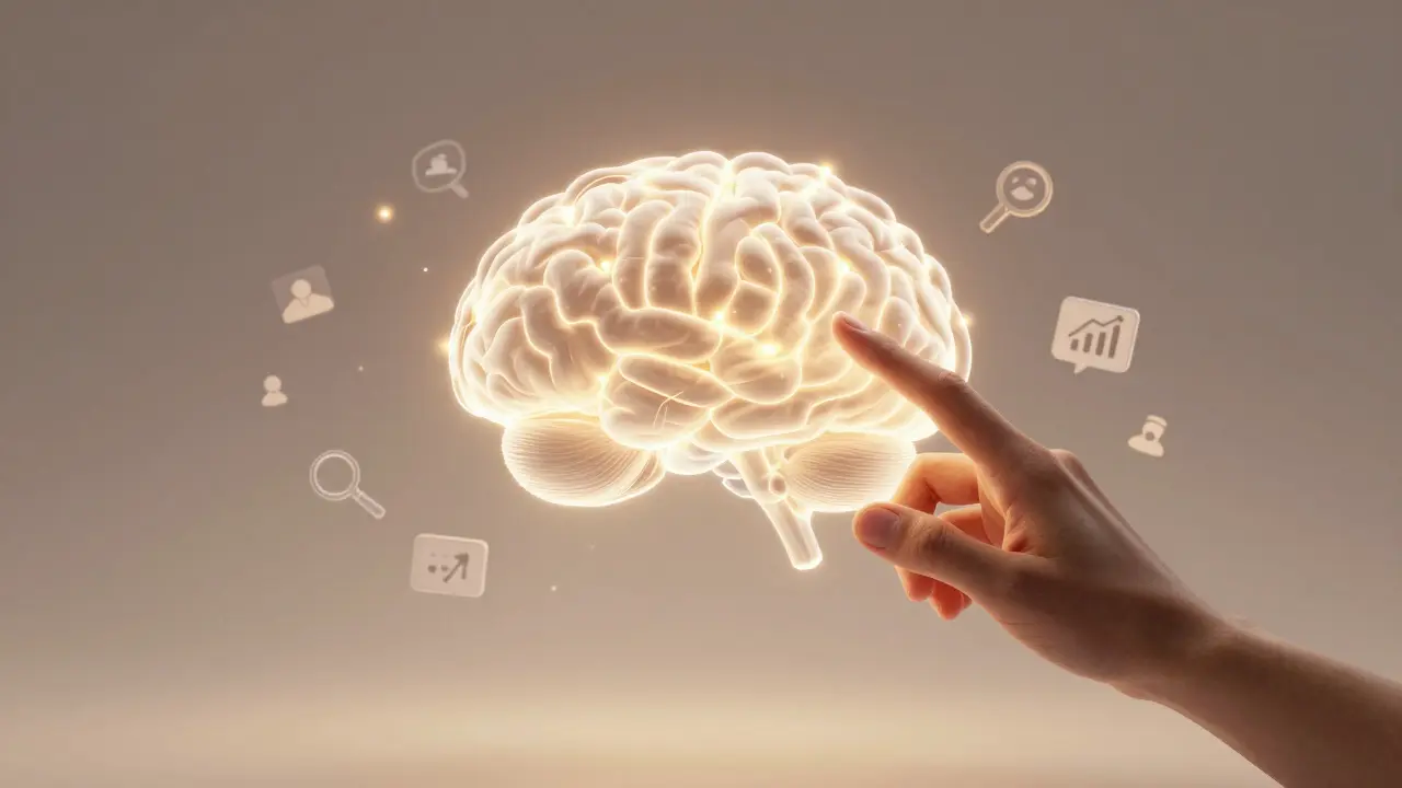 Human hand touching glowing AI neural network symbolizing collaboration.