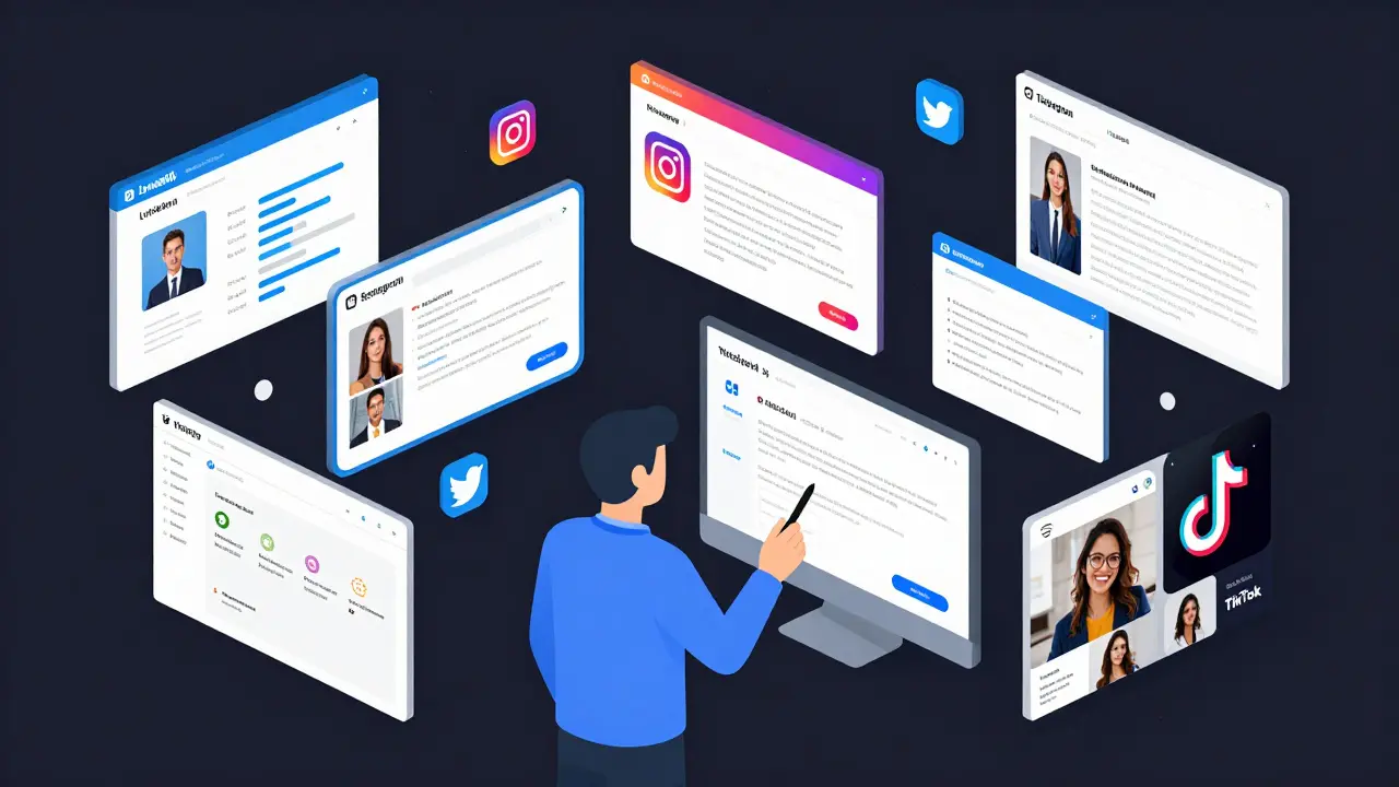 Human curator editing AI-generated content for multiple social platforms