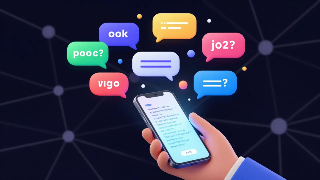 Human hand customizing AI brand voice with colorful expressive speech bubbles