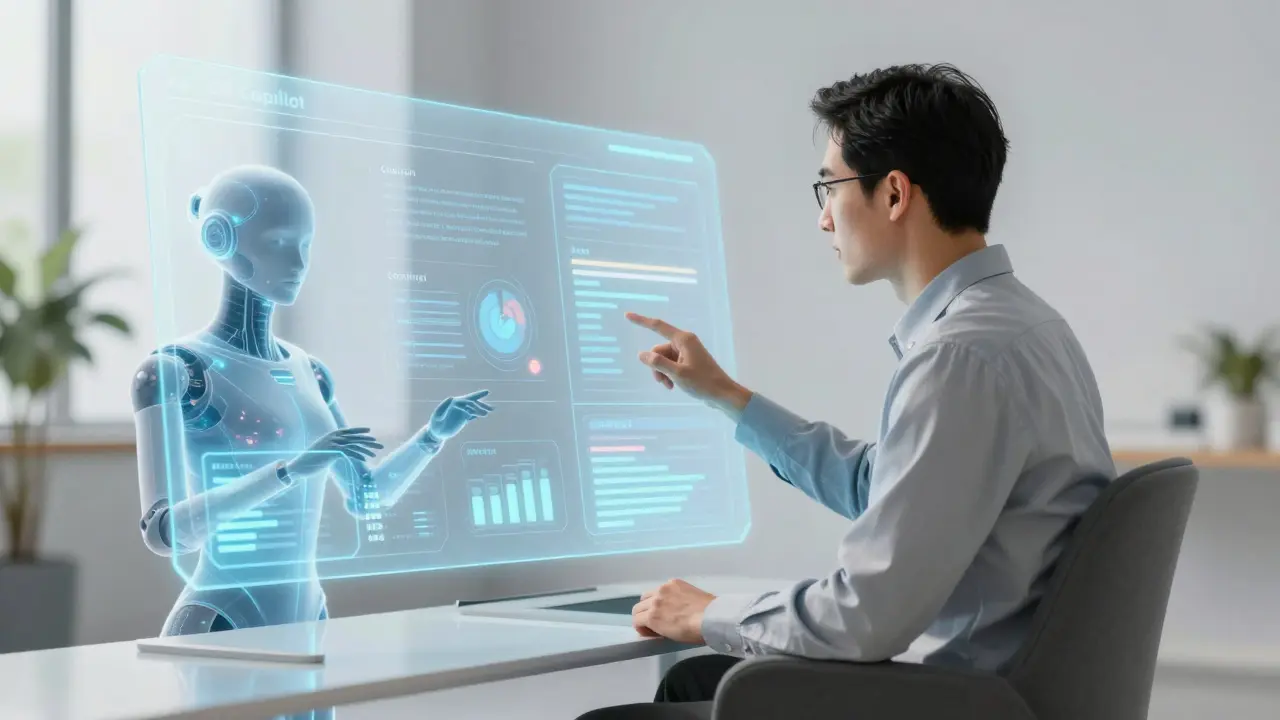 Human strategist overseeing AI assistant handling social media data streams