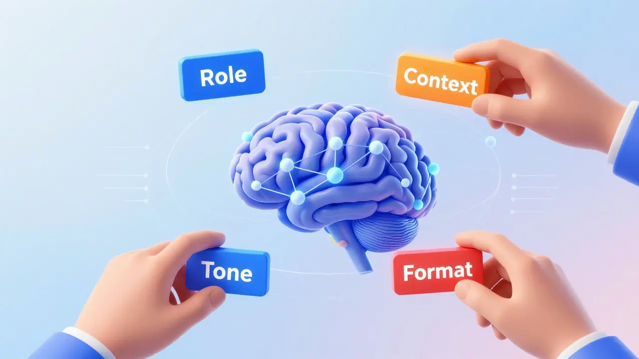 Illustration of prompt engineering blocks shaping a neural network brain