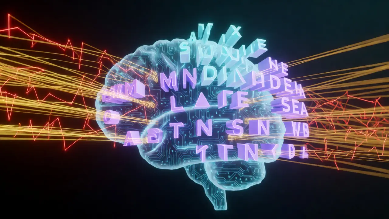 Abstract visualization of AI analyzing text patterns and detecting manipulation